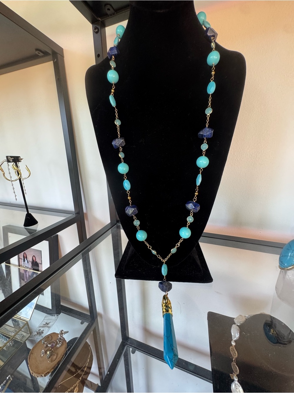 Kenneth Jay Lane KJL Turquoise Blue Stone Long Y Necklace